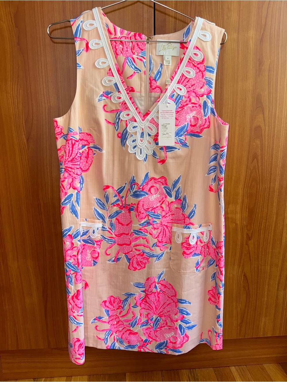 NWT Lilly Pulitzer size 8 Sidonie Clawsome beige Pink Lobster V-Neck Shift Dress